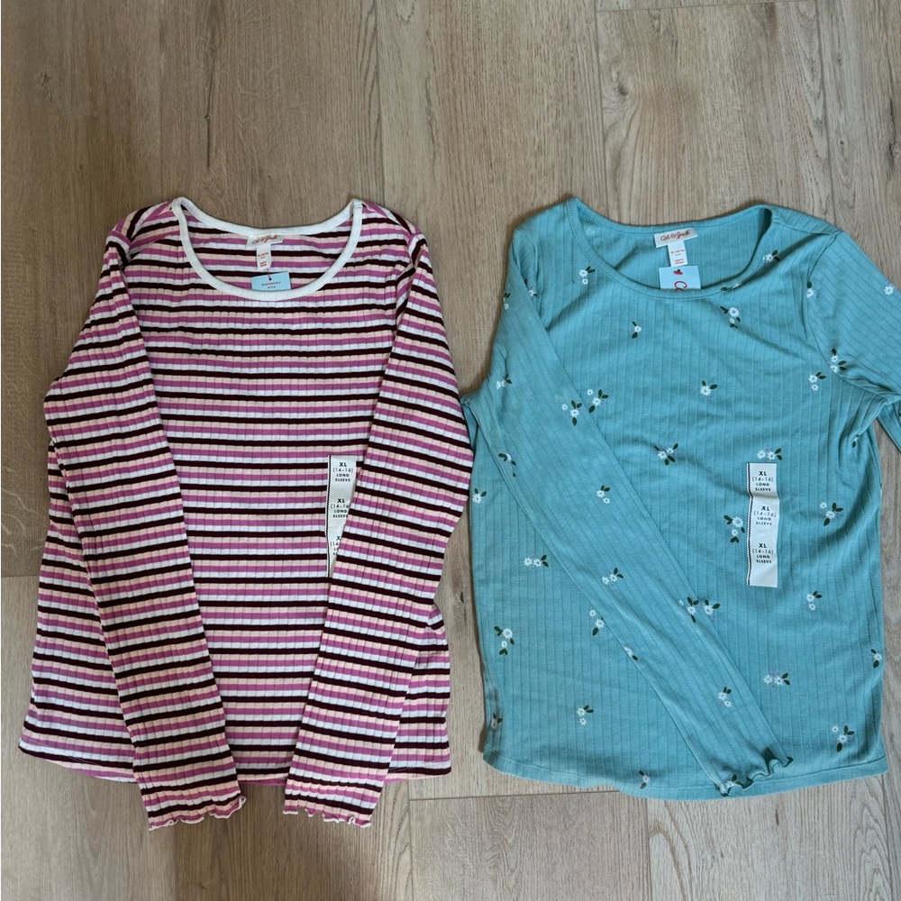 Girls lot 2 long sleeve ribbed tops New with tags! Cute and soft! Size XL 14/16